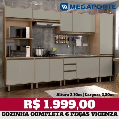 Armário de Cozinha Completo 6 Módulos Torre com 2 Nichos (Novo) Entrega Grátis! 