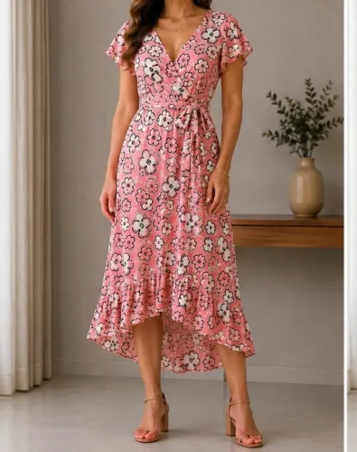 Vestido Floral Rosa Midi Cerejeira - Tamanho M