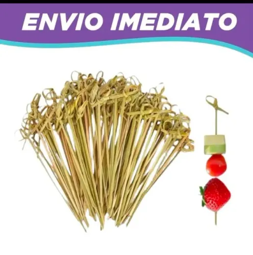 Espetos De Bambu 9cm Com Nó Decorativo Festa Aperitivo 10 Unidades