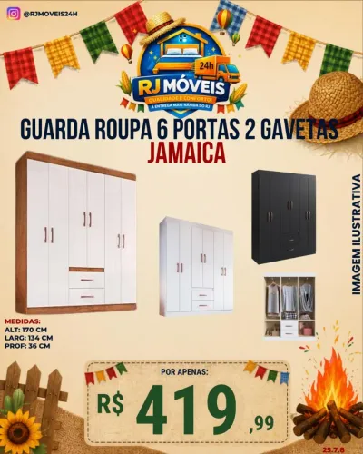 GUARDA ROUPA 6 PORTAS 2 GAVETAS JAMAICA