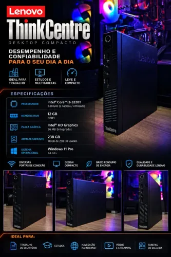 PC Lenovo ThinkCentre i3 | 12GB RAM | SSD 240GB | Windows 11 Pro