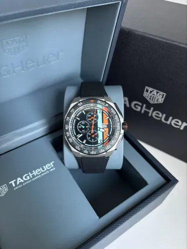 Relógio Masculino Tag Heuer Formula 1 Gulf 44mm Silicone Preto Prem AAA+ Cronógrafo