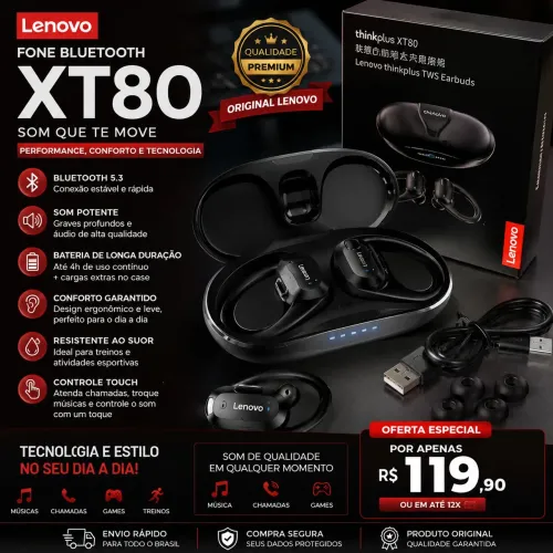 Fone Bluetooth Lenovo Xt80