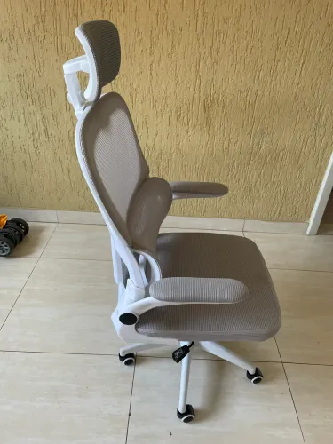 Cadeira Escritório Ergonômica Giratória Apoio Lombar Cabeça Cinza E Branco Malha