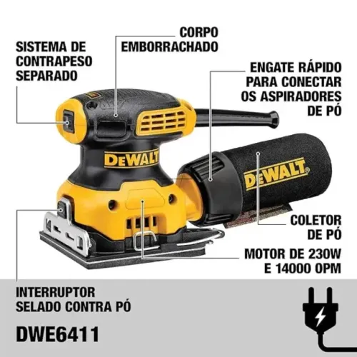 Lixadeira Orbital 1/4 de Lixa 225W 110V DEWALT-DWE6411