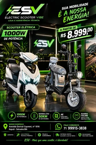 SCOOTER ELÉTRICA 1000w DE POTÊNCIA 0KM GARANTIA ASSISTÊNCIA TÉCNICA ATÉ 24x no CARTÃO