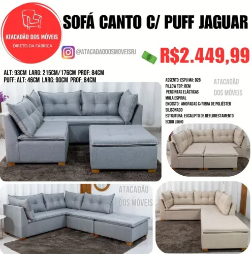 Sofá Canto c/ puff Jaguar