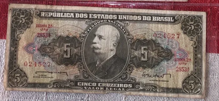 cédula antiga histórica brasileira de 5 Cruzeiros, barão do rio branco.