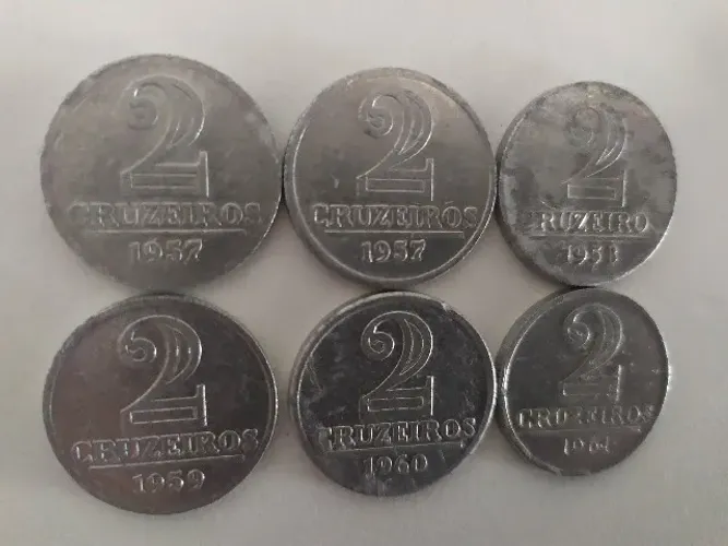 Brasil Lote com 6 Moedas 1957 2 Cruzeiros Alumínio 