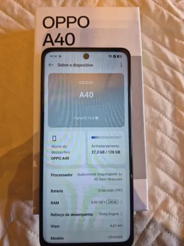 Smartphone OPPO A40 128GB - 6GB RAM - Tela 6,67" 90Hz (Seminovo na Caixa)