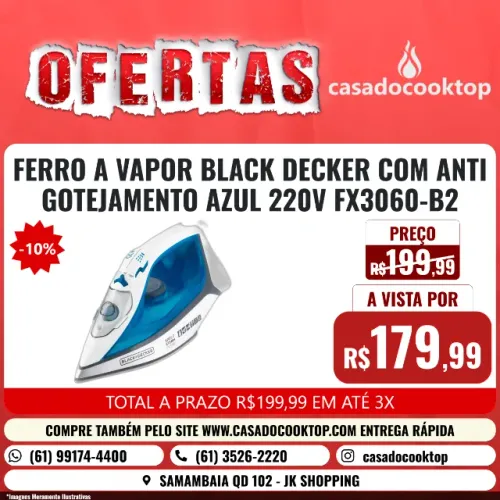 FERRO A VAPOR BLACK DECKER COM ANTI GOTEJAMENTO AZUL 220V FX3060-B2