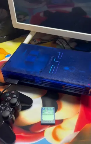 Console Raro PS2 Ocean Blue + Memory Card da Edição Japonesa