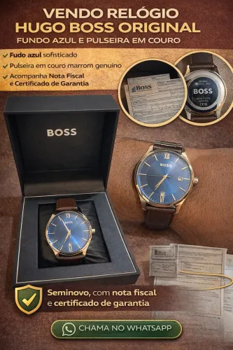Relógio Hugo Boss original com fundo azul e pulseira de couro 