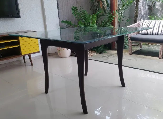 Mesa de vidro temperado 8mm bisotado 6 lugares