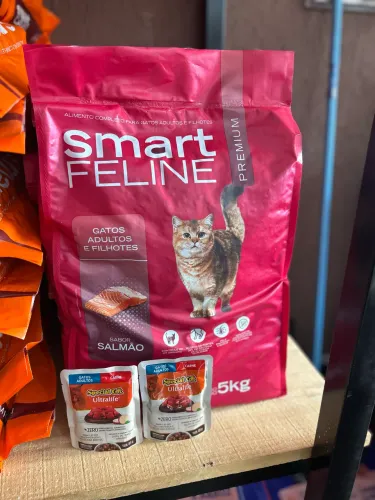 Ração para gato smart feline 5kg + 2 sachês