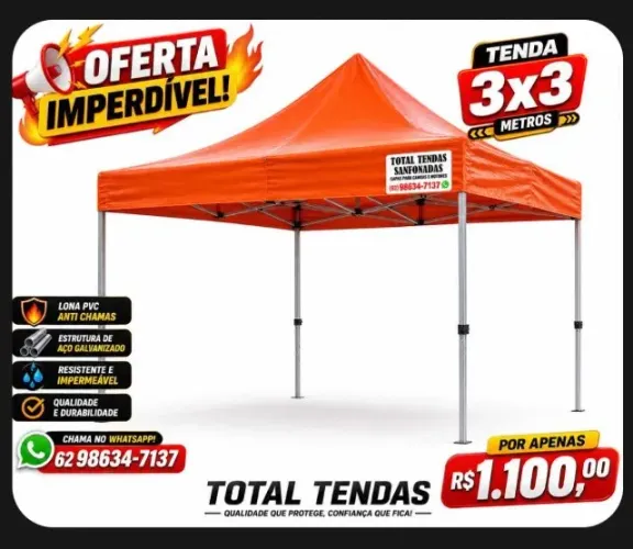 Tenda 3x3 lona PVC laranjada