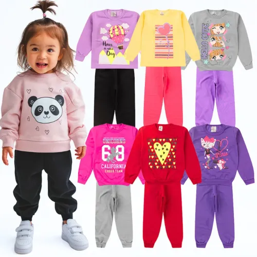 Kit 8 Peças Conjunto Moletom Infantil Menina Inverno 4 Blusas e 4 Calças 1 ao 14 