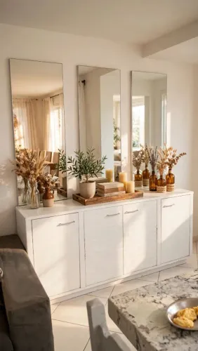 Buffet em madeira maciça e 3 espelhos pra decoração