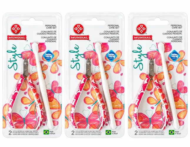 Kit Alicate de Cutícula + Espátula Mundial Style Original - 3 unidades
