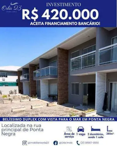 PONTA NEGRA ORLA 23 IMOBILIÁRIA VENDE! Casa duplex com 2 quartos e vista panorâmica Maricá