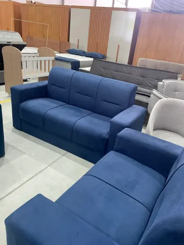 Sofá 2 e 3 Lugares Azul NOVO