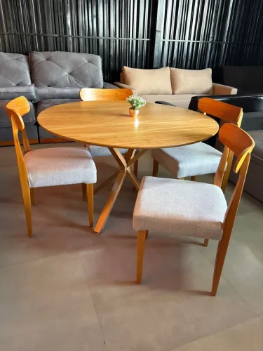 Mesa de Jantar 4 Lugares 120x120 Mesa e Cadeiras em Madeira Pronta Entrega