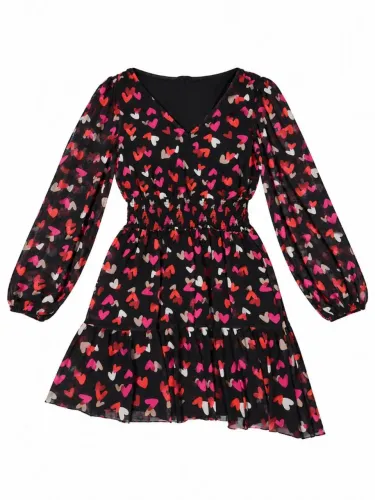 Vestido Curto Manga Longa Estampa Corações Renner - Tamanho P