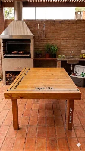 Mesa de madeira rústica ( 2,08 de comprimento, 1,32 de largura e 77de altura)