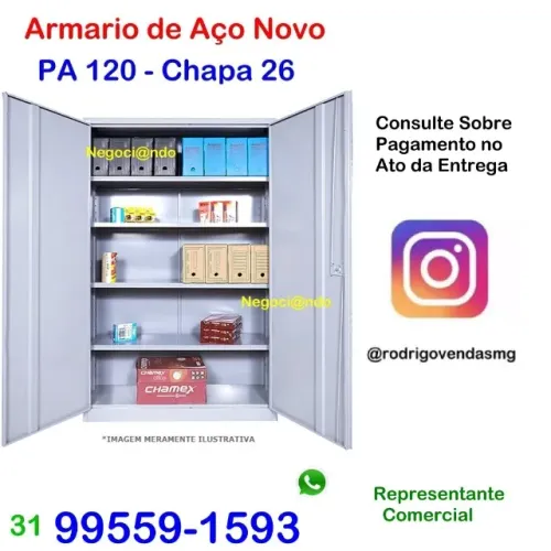 Armário de aço PA 120 Novo Industria Comercio Loja Roupas Fabrica Escola auto casa