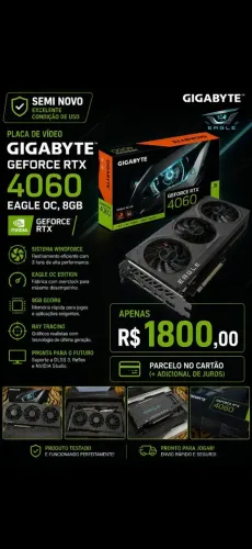 PLACA DE VIDEO GIGABYTE GEFORCE ETX 4060 EAGLE OC 8GB