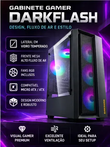 Gabinete Gamer DarkFlash RGB - Vidro Temperado