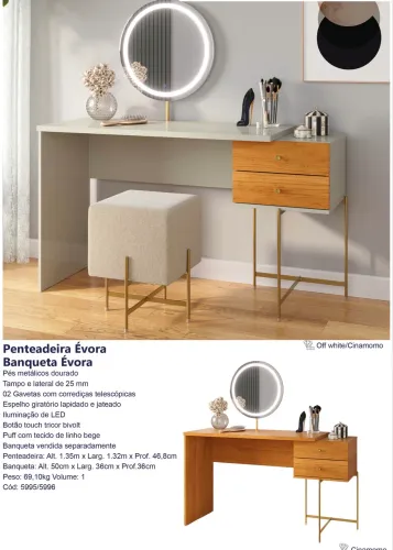 Penteadeira Evora com banqueta - Promoção