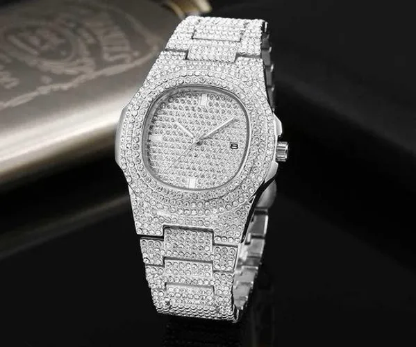 Relógio Patek Cravejado Corrente Ice Joias Moda Masculina / Feminino / Diamante Luxo Trap