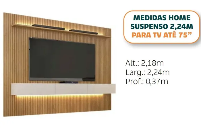 Painel fresado para TV até 75 polegadas - Suspenso 2,24m
