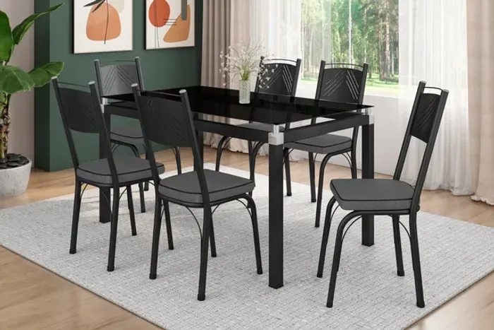 Mesa Malva Tampo de Vidro 6 Cadeiras s64