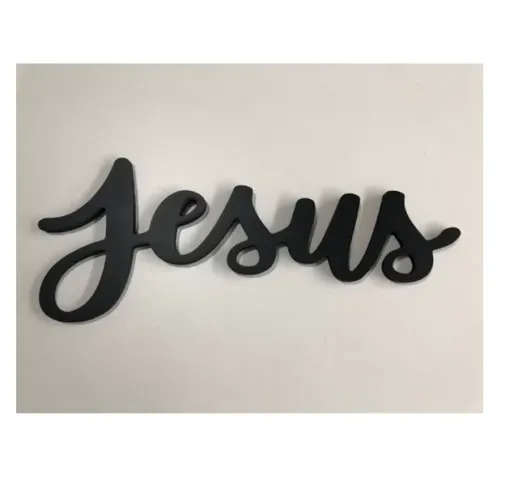 Enfeite Decorativo Palavra Jesus Em Mdf - Cor Preto - 29.5 Cm X 12 Cm - Fwb