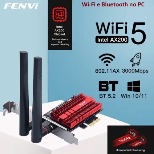 Adaptador PCIe x1: WiFi 5 3000 Mbps + Bluetooth 5.2