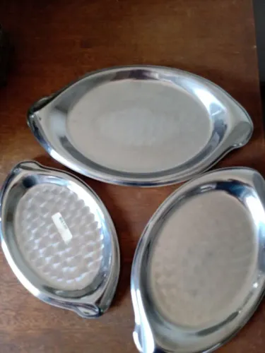 Conjunto de 3 travessas de inox Gazola.