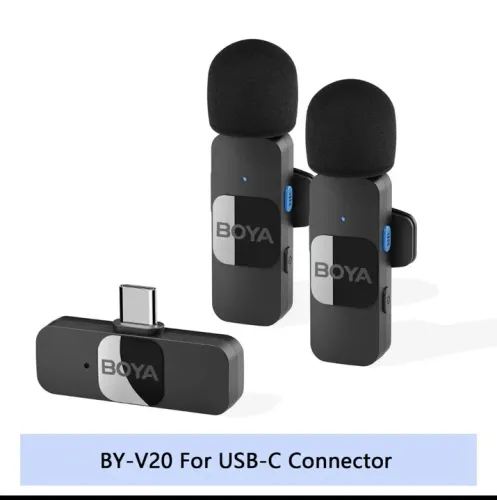 Microfone Lapela Sem Fio Boya BY-V20 para USB-C