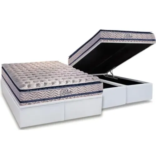 Colchão Queen Blue + Base Box Baú Branco