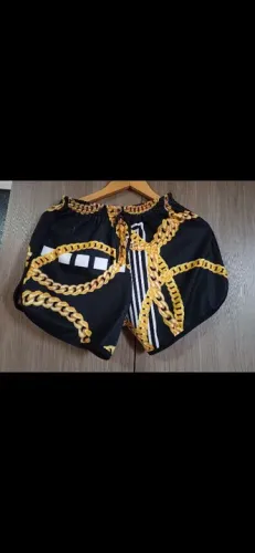 Short de Malha com Estampa de Corrente Dourada