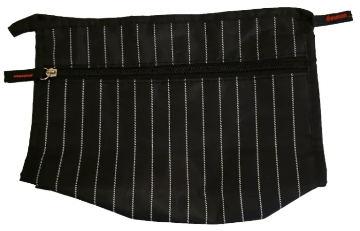 Bolsa necessaire preta listrada c/ 2 fechos de zíper (versátil e estilosa)
