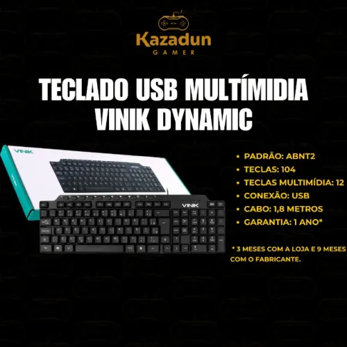 Teclado USB Multimidia Vinik Dynamic - Novo com Nota Fiscal e garantia