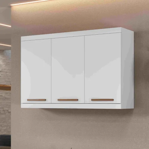 Armário Aéreo 3 Portas Branco Design Moderno s43