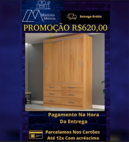 Guarda-Roupa 3 Portas Deslizantes com 4 Gavetas