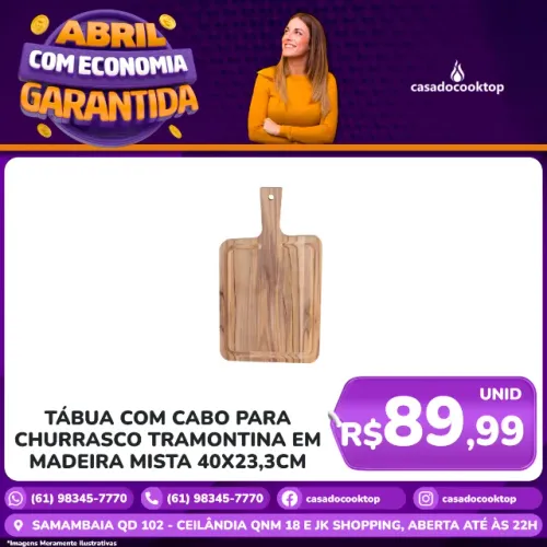 Tabua com Cabo para Churrasco Tramontina em Madeira Mista 40x23,3cm