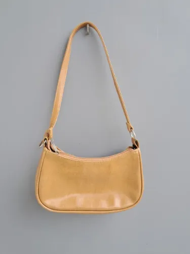 mini baguete bege bolsa de couro legítimo ombro 