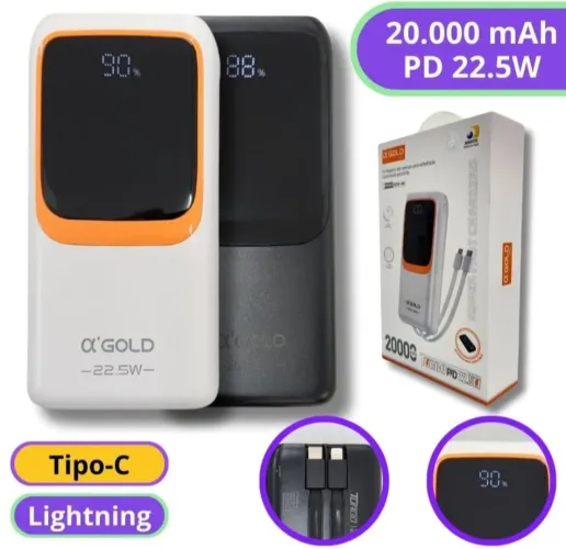 Carregador Portátil Power Bank Turbo PD 22.5W DISPLAY 20.000MAH - A'GOLD - BTE-40