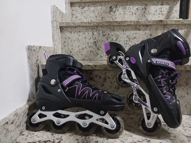 2 Pares de Patins com Rodas de LED, Azul e Roxo, 37 ao 40<br>