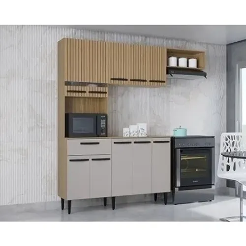 Cozinha Dora c balcão damasco ripado off white 